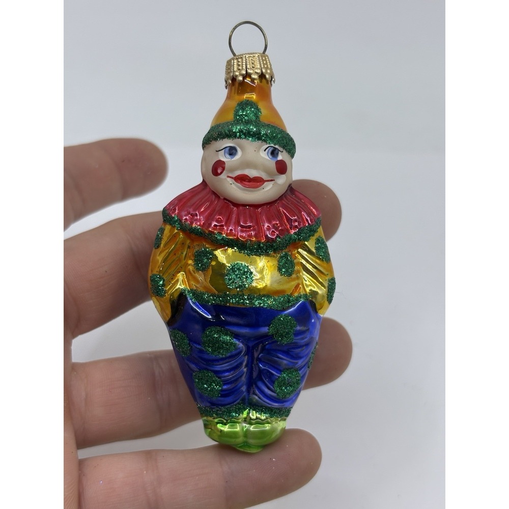 Hand Blown Glass Clown Christmas Ornaments Polka Dot
